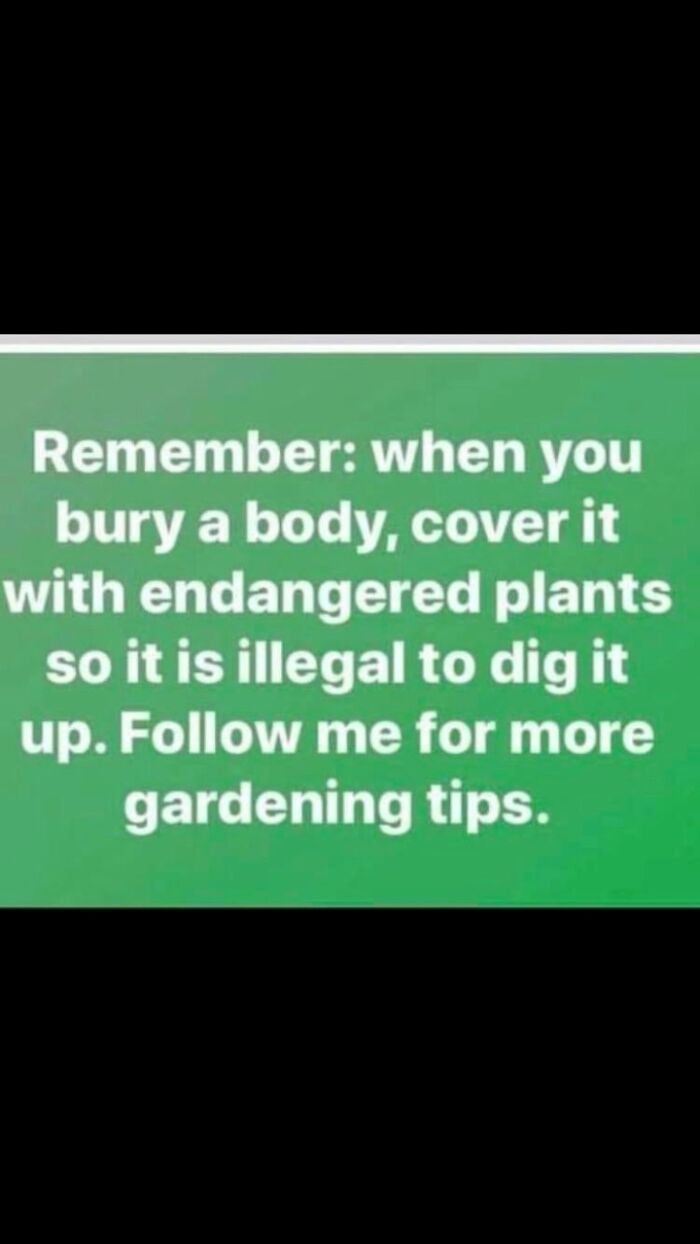 Awful Life hacks - remember when you bury a body cover - Remember when you bury a body, cover it with endangered plants so it is illegal to dig it up. me for more gardening tips.