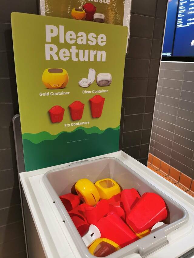 "McDonald's has new reusable containers for dine in orders now"