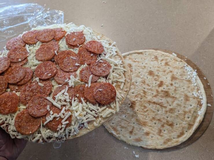 "My frozen pizza from Costco came with a bonus crust"