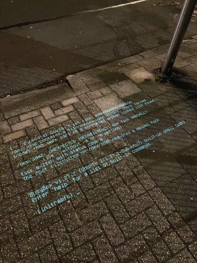 "Street light projection art installation crashed when I walked by"