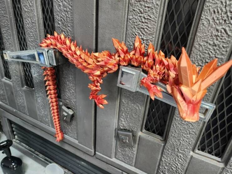 "This 3D-printed dragon on the fireplace"