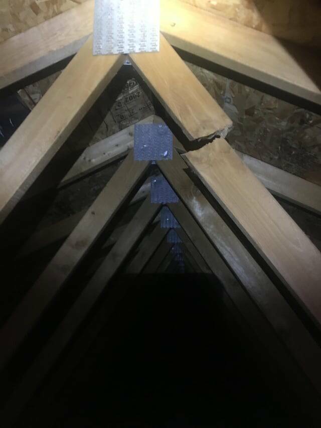 "Was crawling through the attic and found a couple of broken trusses."