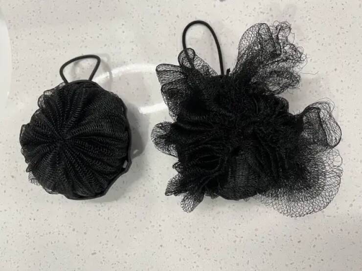 A brand new loofa vs. a loofa used every day for five years: