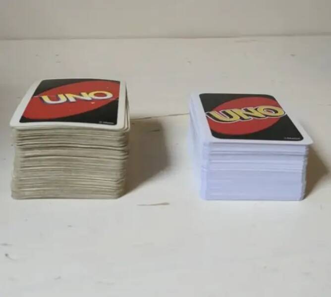 A 20-year-old Uno deck vs. a brand new deck: