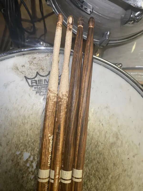 Completely annihilated drum sticks vs. new sticks: