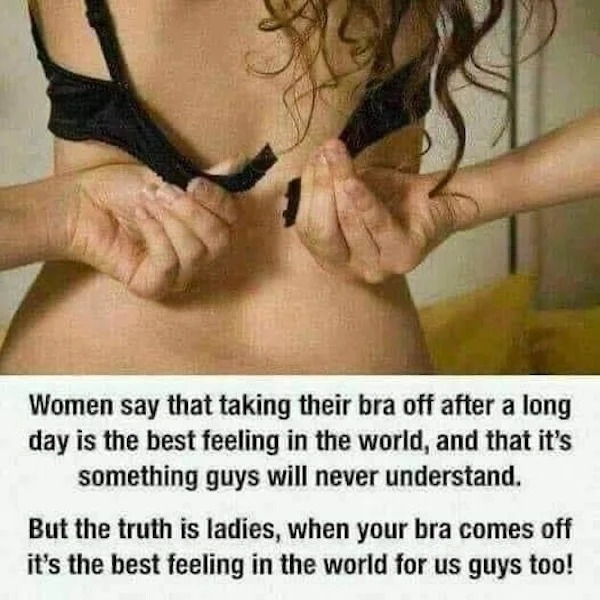 spicy memes - quotes about life and love - Women say that taking their bra off after a long day is the best feeling in the world, and that it's something guys will never understand. But the truth is ladies, when your bra comes off it's the best feeling in