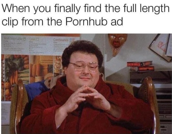 spicy memes - photo caption - When you finally find the full length clip from the Pornhub ad Hulleben Combination