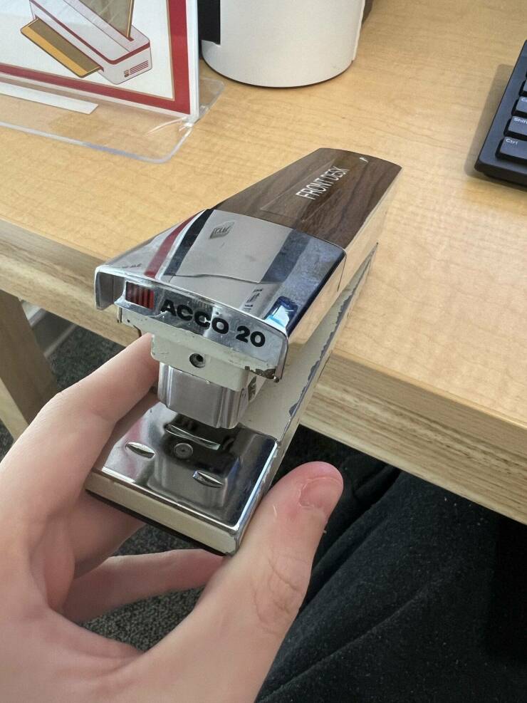 "My university still uses this wood-paneled stapler from the 70s"