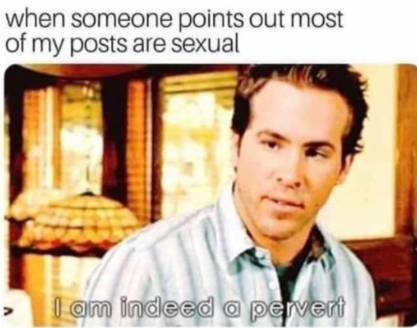 photo caption - when someone points out most of my posts are sexual > I am indeed a pervert