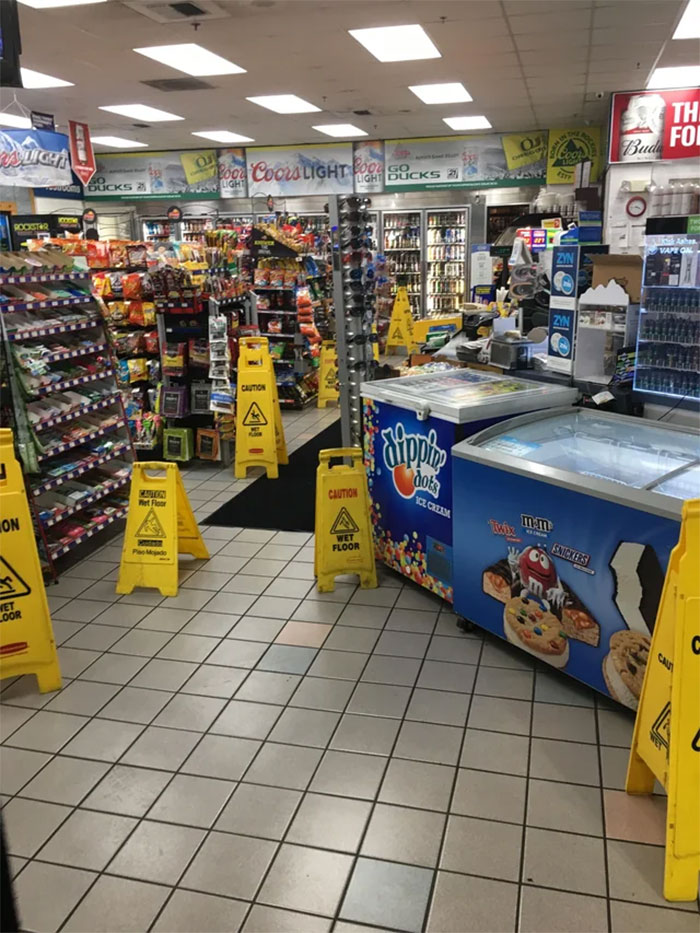 Boss said I wasn’t using enough Wet Floor signs while mopping