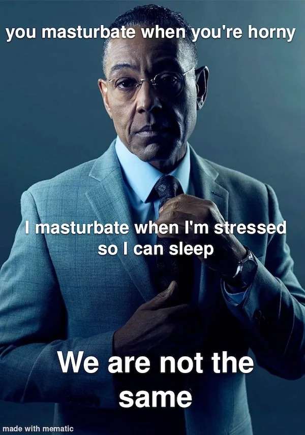 spicy sex memes - gentleman - you masturbate when you're horny I masturbate when I'm stressed so I can sleep We are not the same made with mematic