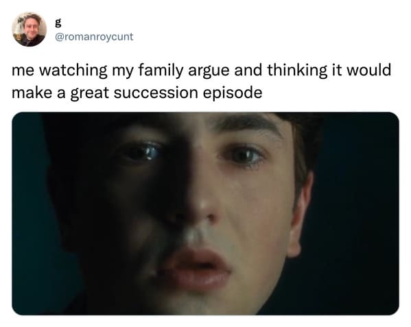 funny tweets and memes - head - g watching my family argue and thinking it would make a great succession episode