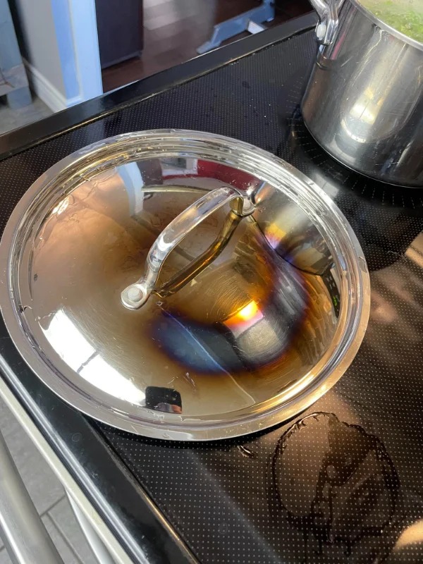 “Ruined my Stainless Steel Pot Lid by Turning on the Wrong Induction Burner. I Was About to Pick it up When I saw the Blue”