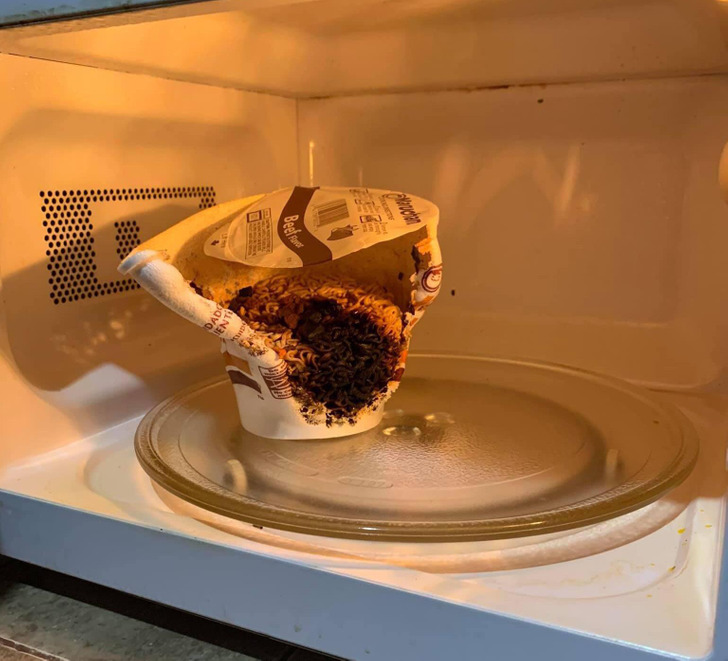 “Microwaved my instant lunch only to find out that I forgot to add the water.”