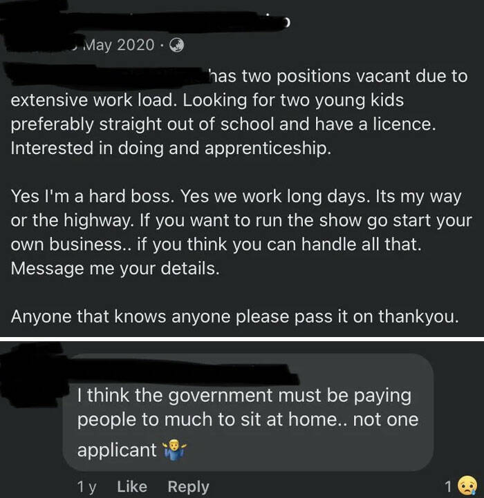 terrible bosses - screenshot - . has two positions vacant due to extensive work load. Looking for two young kids preferably straight out of school and have a licence. Interested in doing and apprenticeship. Yes I'm a hard boss. Yes we work long days. Its 