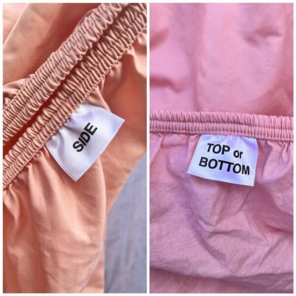"Fitted sheets came with labels to identify which side is which"