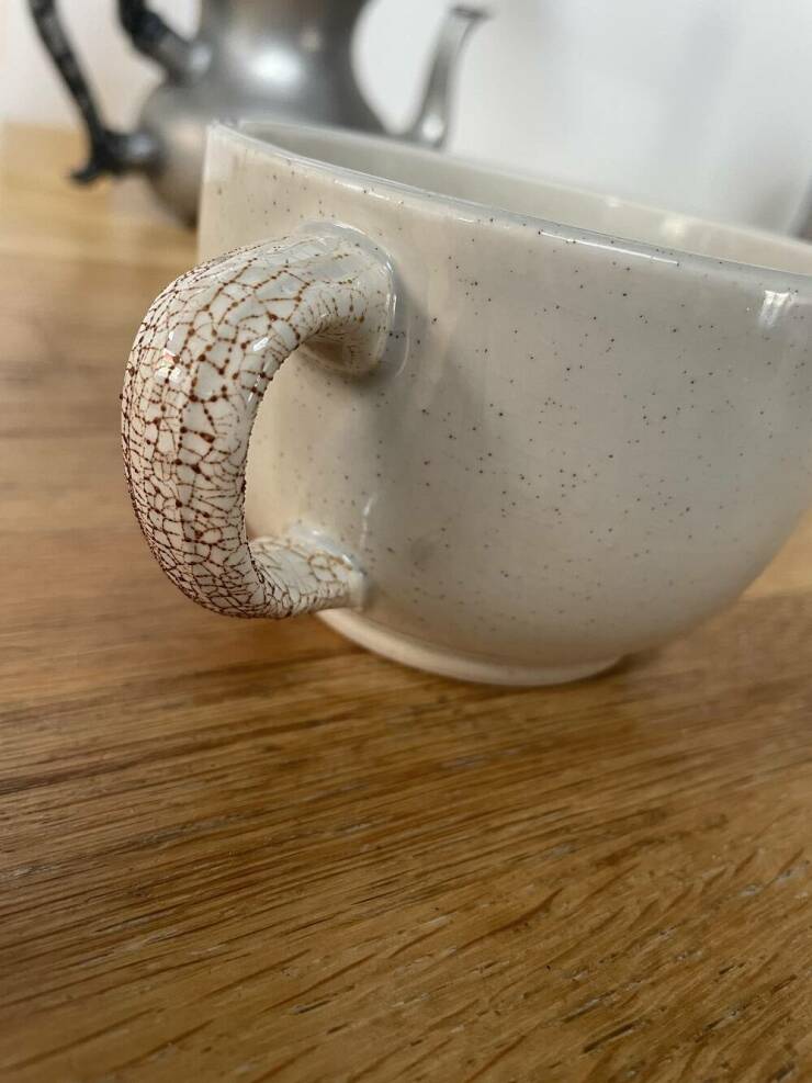 “When I microwave my coffee in this mug, it comes out the handle.”