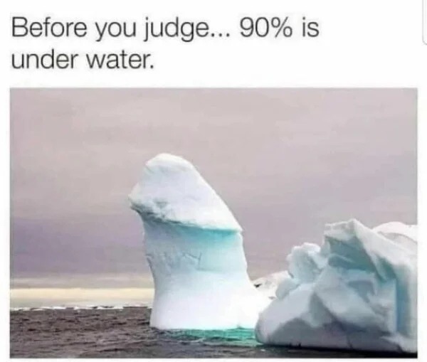 super spicy memes - iceberg - Before you judge... 90% is under water.