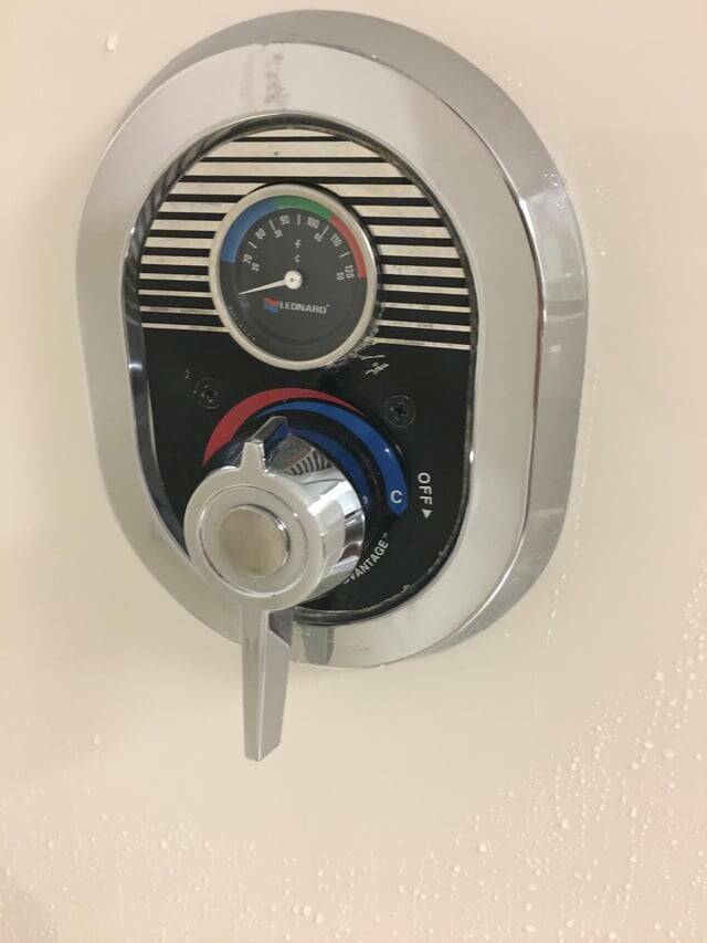 "My hotel shower has a temperature gauge on it"