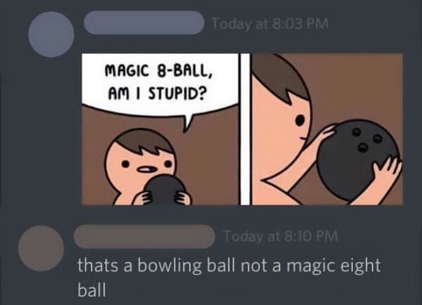 cartoon - Today at Magic 8Ball, Am I Stupid? Today at thats a bowling ball not a magic eight ball