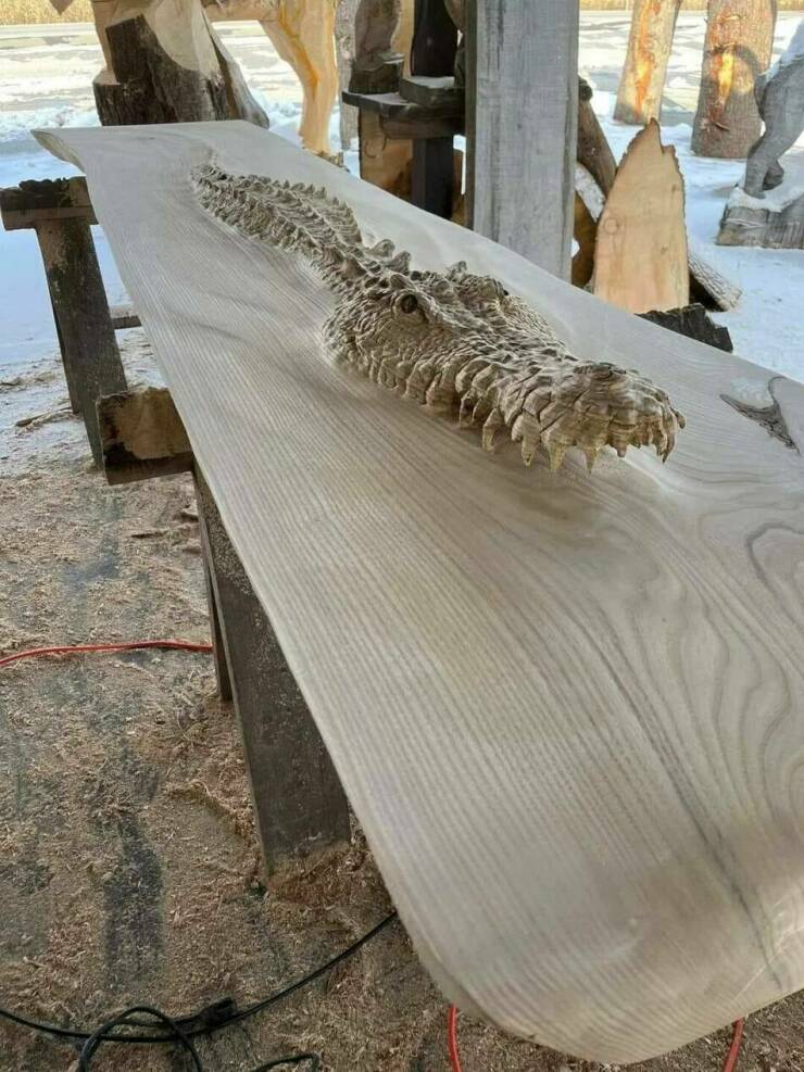 carved alligator table