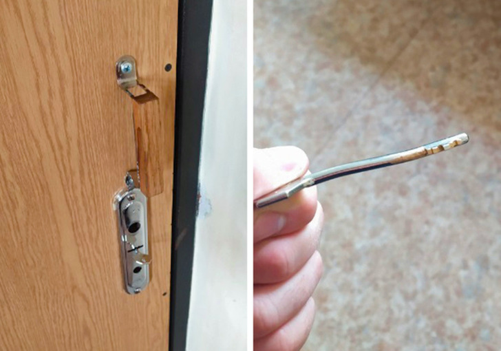 “I got locked in my workplace on my first day of work. The spare key doesn’t work, and I bent it while trying to unlock the door.”