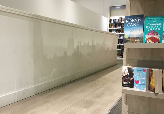 The Way The Light Shines Through The Bookcase Makes A Cityscape Shadow