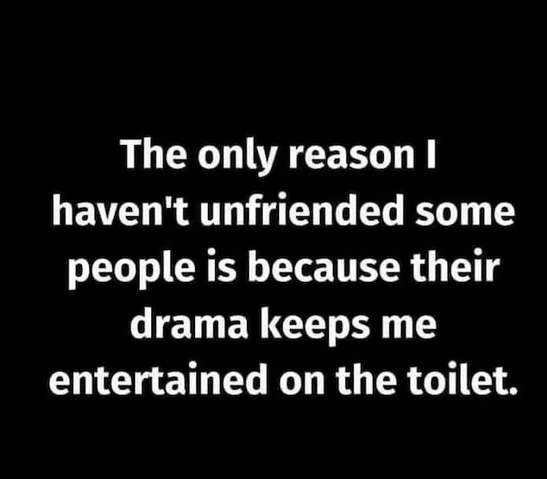 Lyrics - The only reason I haven't unfriended some people is because their drama keeps me entertained on the toilet.