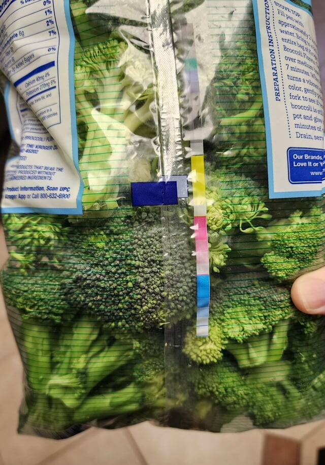 "This packaging uses an optical illusion to make the vegetables look more green"
