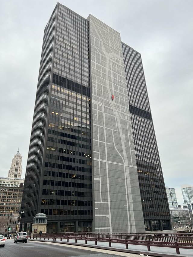 "The side of this building is a map of Chicago, showing where you are."