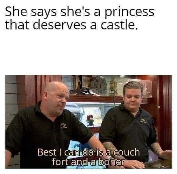 best i can do is gun meme - She says she's a princess that deserves a castle. Best I can do is a couch fort and a boner