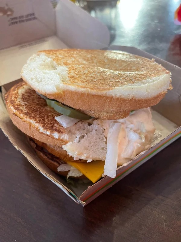 “McDonalds ads have been pushing the Chicken Big Mac on me so I tried it – This is how it came out of the box. It was as crappy as it appears!”