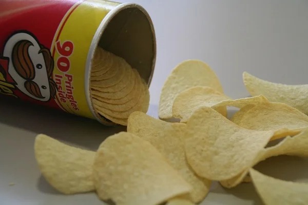 Pringles are technically not potato chips but a slurry of rice, wheat, corn, and some potato flakes