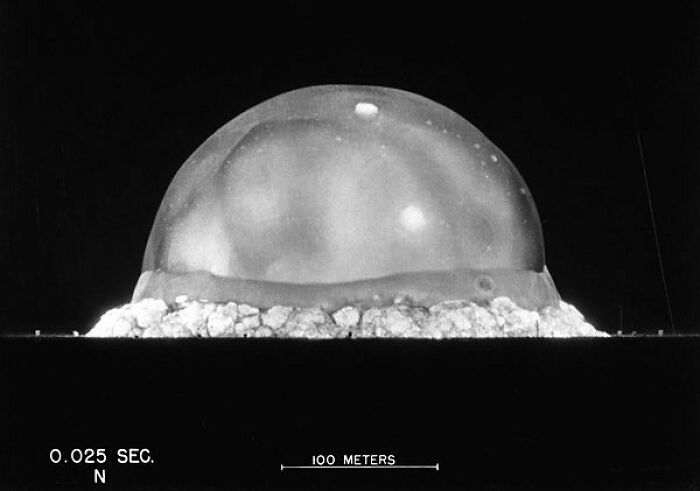 The Expanding Fireball And Shockwave Of The Trinity Explosion, Seen .025 Seconds After Detonation On July 16, 1945