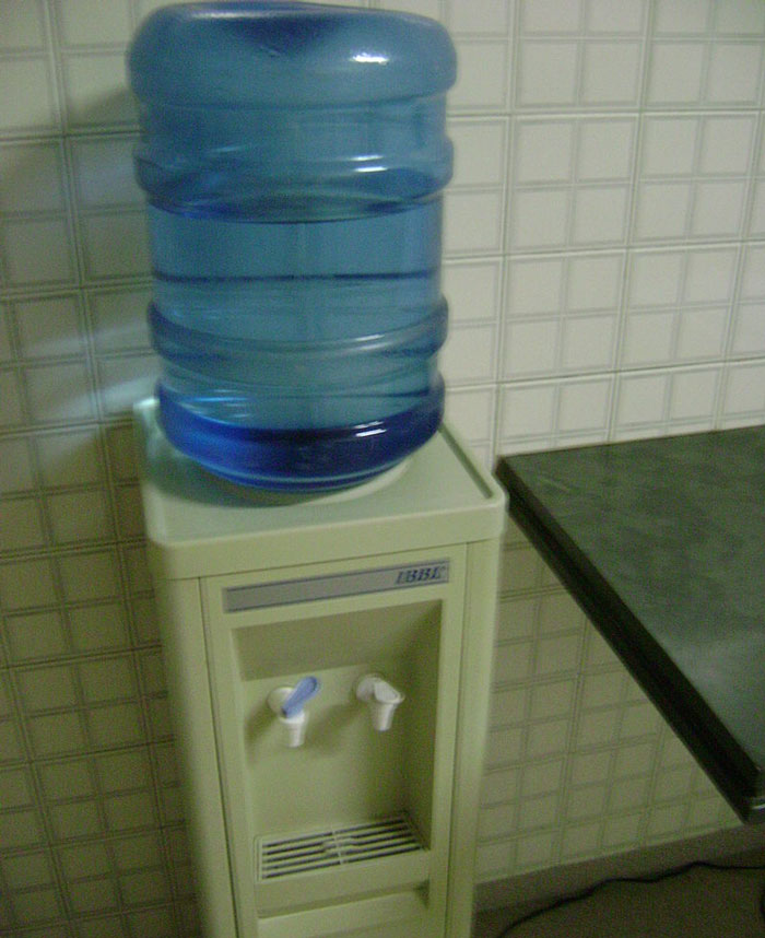 The filtered water dispenser in the cafeteria produced floaty chunks of goodness for too long a time. I had to drink bottled water.