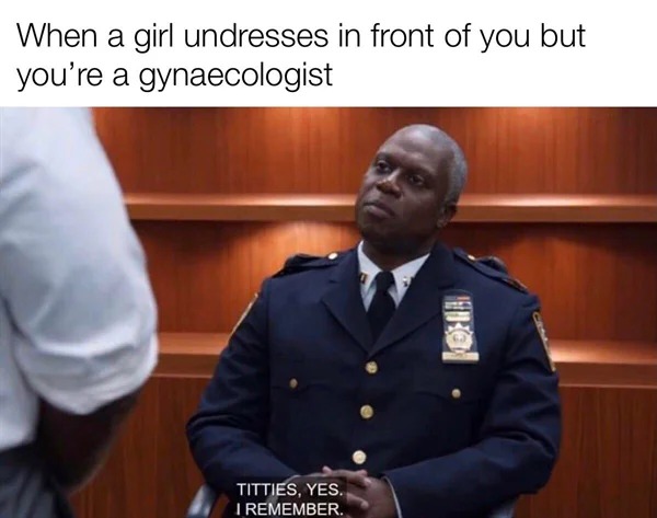 funny memes - official - When a girl undresses in front of you but you're a gynaecologist Titties, Yes. I Remember.