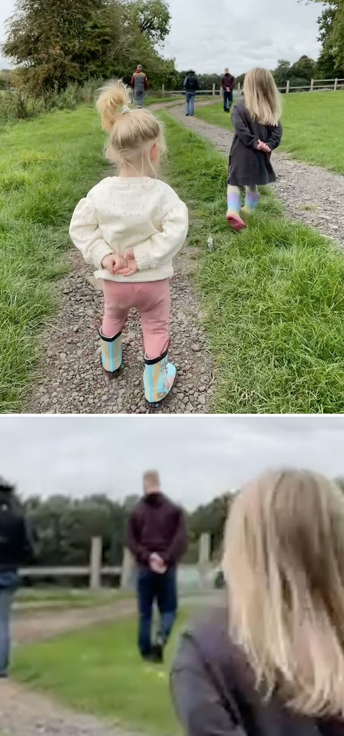 My Wife Showed Me This Photo She Took Of Our Daughters. “That’s Cute, They’re Copying Each Other” I Said. Then She Zoomed-In To Me (Purple Hoodie). Made Me Smile