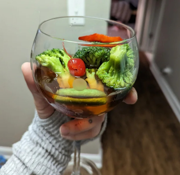 “My girlfriend ran out of ice, so she used frozen veggies.”