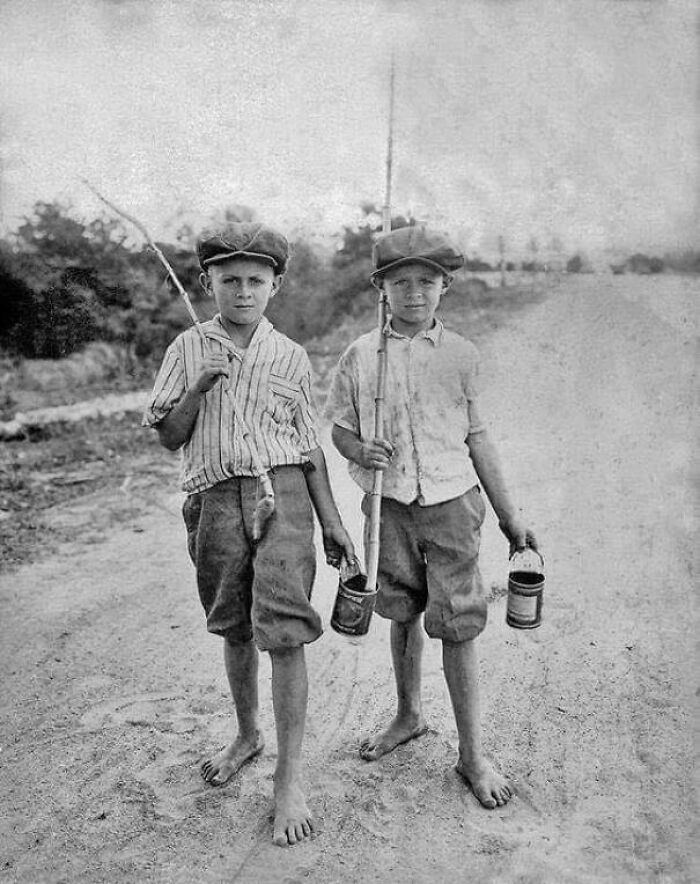 Two Boys Going Fishing, Texas, 1925