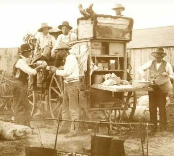 Cowboys Eating At The Chuck Wagon, Late 1800s