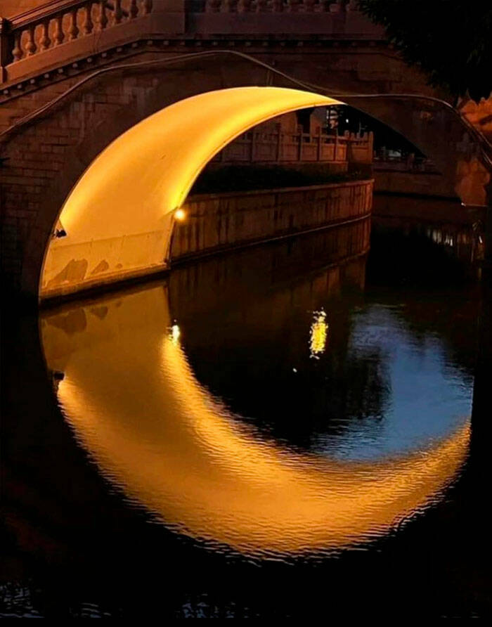 cool pics - bridge reflection crescent moon