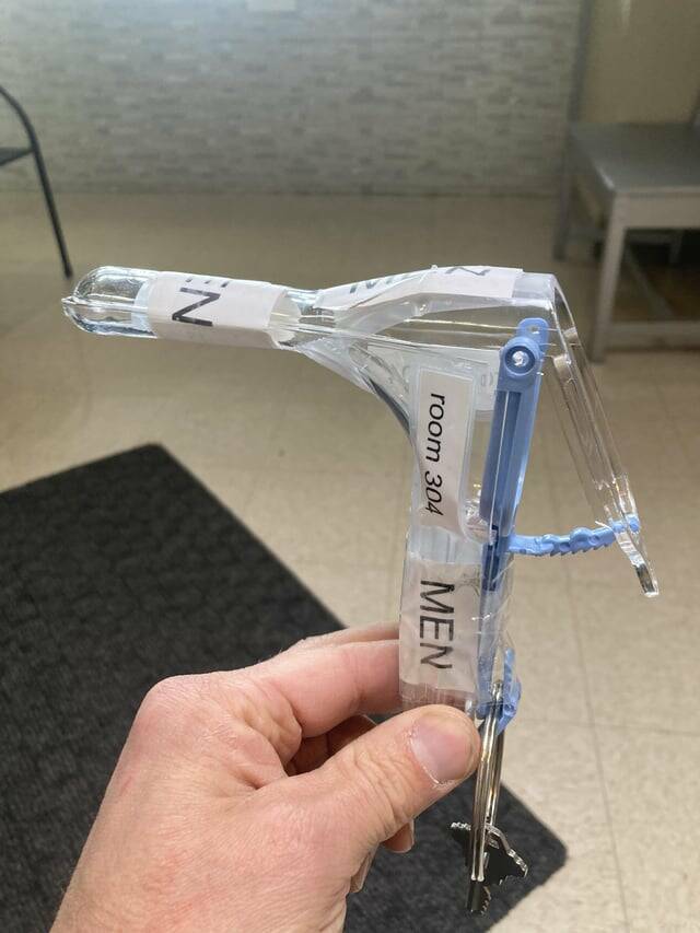 "The men’s bathroom key at my doctors office"