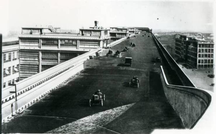 Fiat once had a car factory with a working test track on the roof: