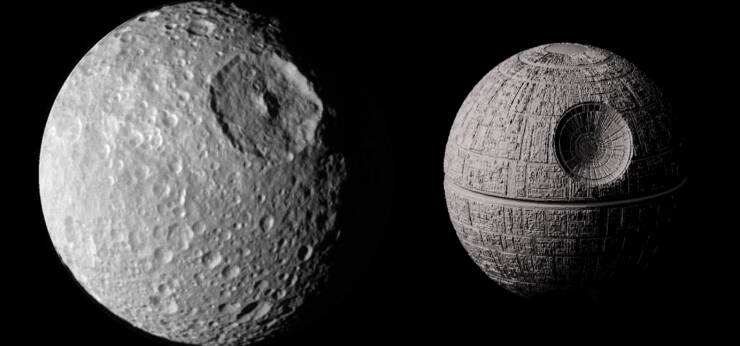 "Saturn's moon, Mimas, looks identical to the Death Star. This is pure coincidence as Star Wars released in 1977, while the first high quality image of Mimas was taken in 1980."