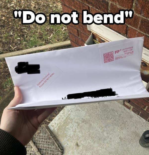 people having a bad day -  bumper - "Do not bend" Diploma Enclosed Please Do Not Bend M Fpus Postage 5001.30 Starine