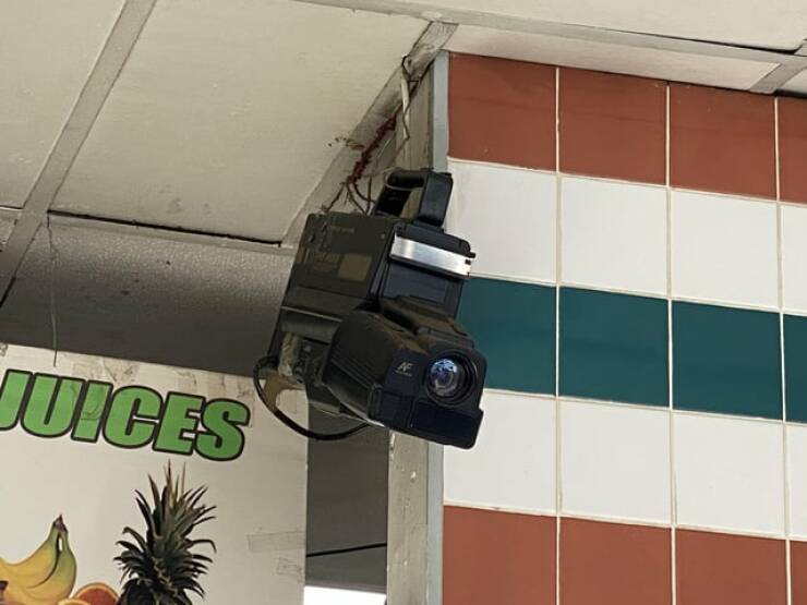 "This donut shop has a VHS security camera hanging from the ceiling..."