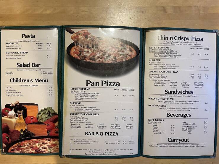 “Pizza Hut menu from 1984.”