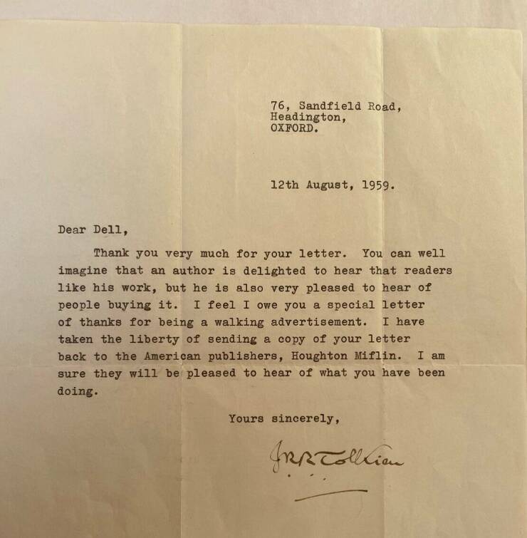 “My dad wrote to JRR Tolkien in 1959. Tolkien sent him a letter back.”