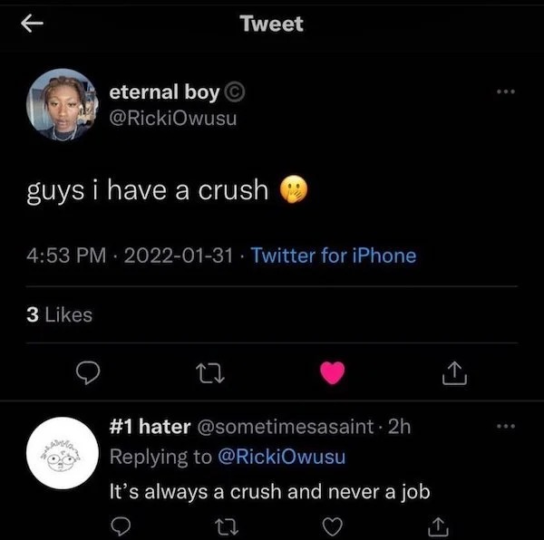daughter tweets - Tweet guys i have a crush 3 eternal boy Twitter for iPhone wita hater 2h It's always a crush and never a job ...
