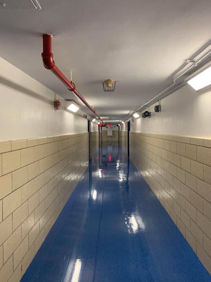 “School basement hallway.”